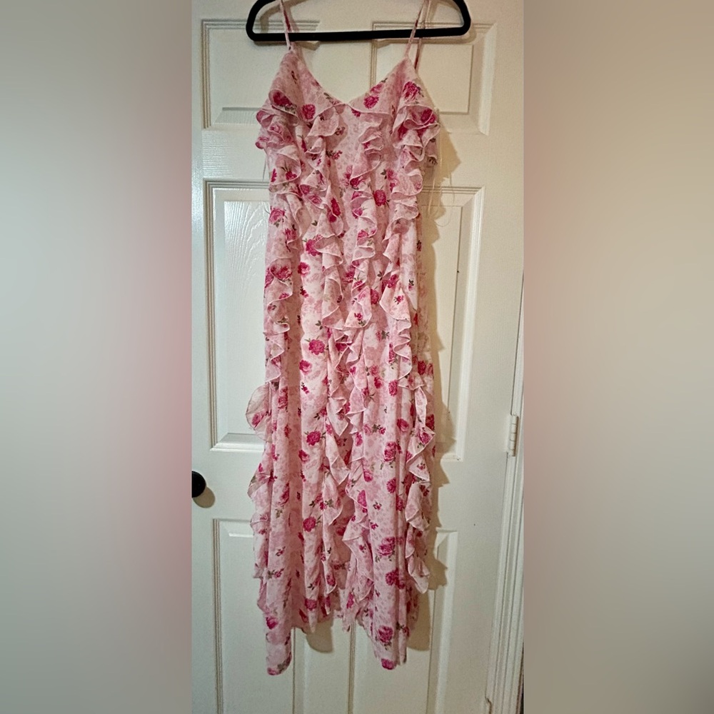 Jessica Simpson Pink Rose Valentine’s Day Frilly Maxi Dress Size Medium
